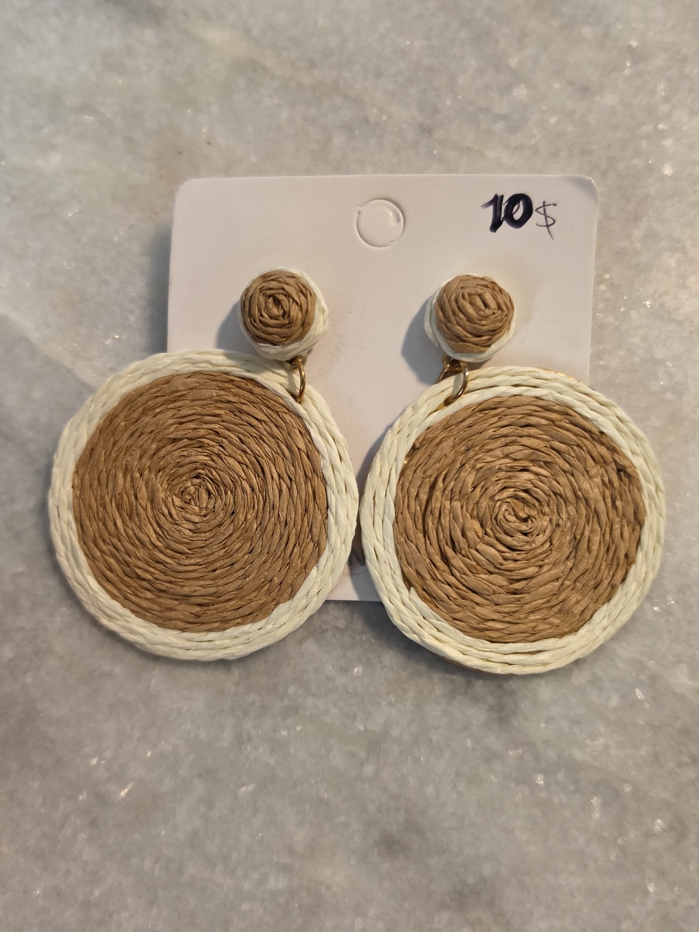 Fashion Jewelry Two-Tone Woven Round Drop Earrings in Natural and Cream